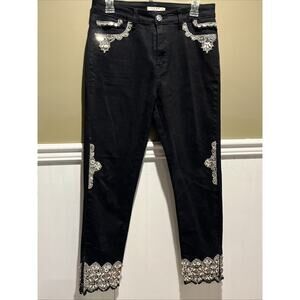 Womens Black Moda Luxe Denim Jeans Rhinestone Embellished Side Zippers 8